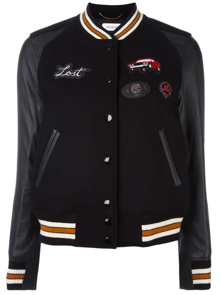 Coach Baseball Jacket, Women's, Size: 6, Black, Viscose/wool/nylon/leather