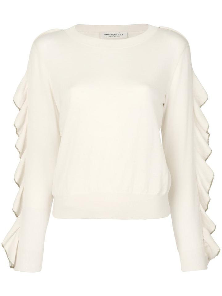 Philosophy Di Lorenzo Serafini - Ruffled Sleeve Jumper - Women - Virgin Wool - 42, Nude/neutrals, Virgin Wool