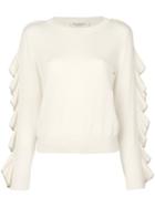 Philosophy Di Lorenzo Serafini - Ruffled Sleeve Jumper - Women - Virgin Wool - 42, Nude/neutrals, Virgin Wool
