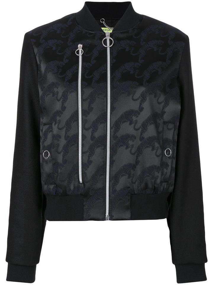 Versace Jeans - Embroidered Bomber Jacket - Women - Polyamide/polyester/spandex/elastane/wool - 38, Black, Polyamide/polyester/spandex/elastane/wool