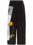 Yohji Yamamoto Wide-leg Printed Crop Trousers - Black