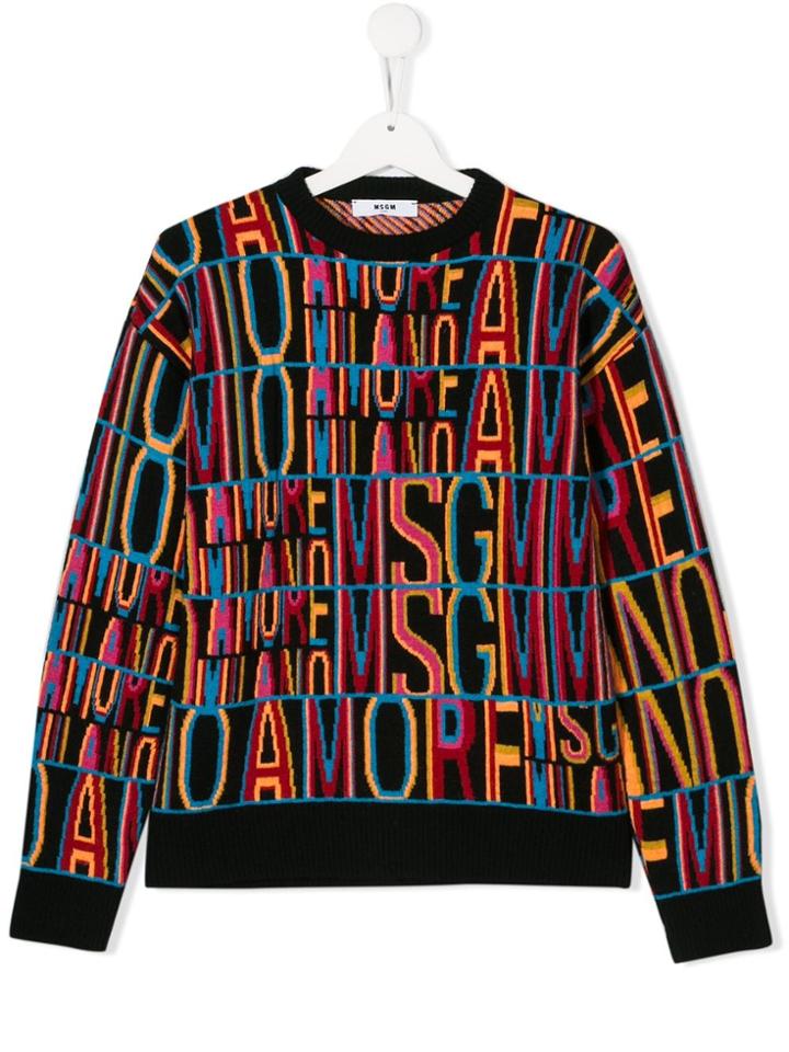 Msgm Kids Teen All Over Logo Print Jumper - Black