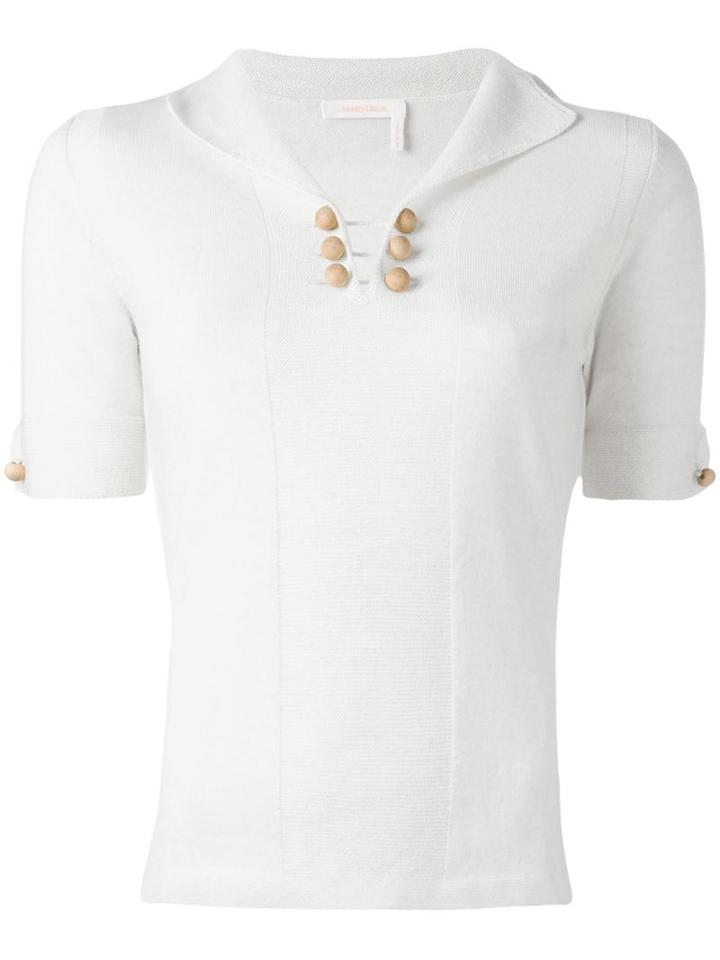 See By Chloé Knitted V-neck Top, Women's, Size: Small, White, Wool