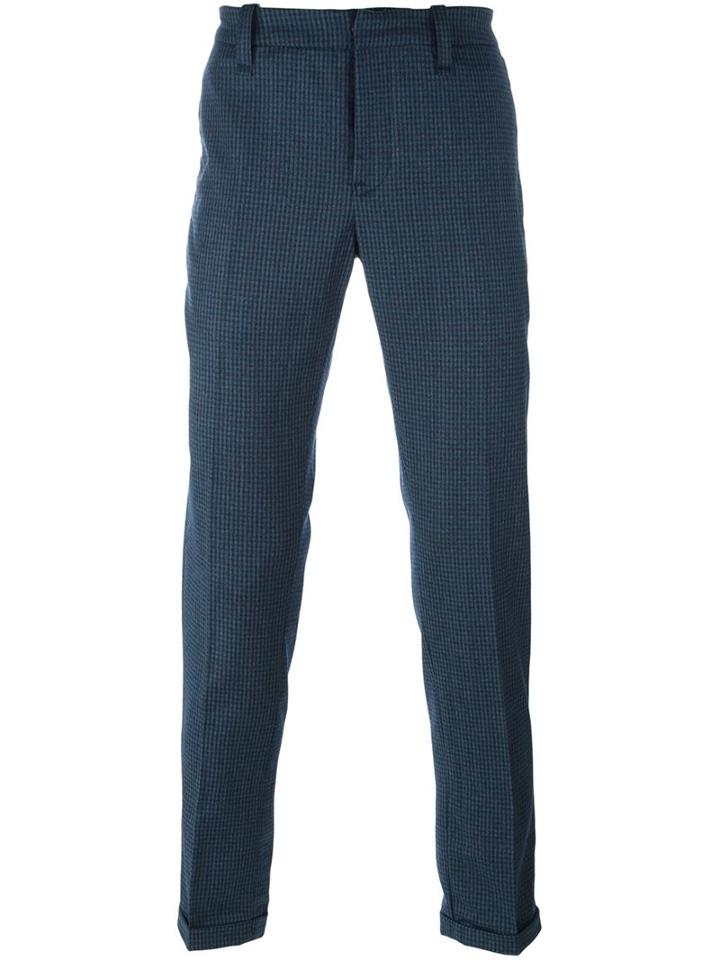 Dondup Plaid 'gaucho' Tapered Trousers, Men's, Size: 34, Blue, Spandex/elastane/virgin Wool