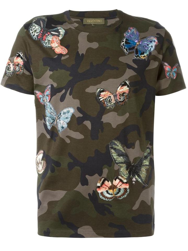 Valentino Butterfly Stitched T-shirt, Men's, Size: Small, Green, Cotton/polyester