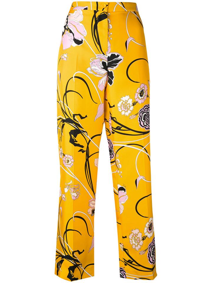 Emilio Pucci - Floral Trousers - Women - Silk - 40, Yellow, Silk