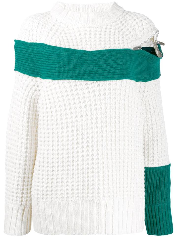 Sacai Panelled Zip Jumper - White