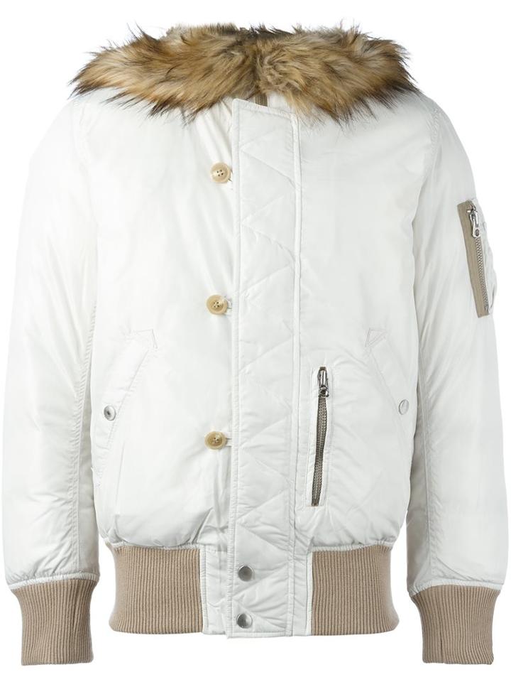 Diesel Furred Collar Padded Jacket, Men's, Size: Medium, White, Polyester/polyamide