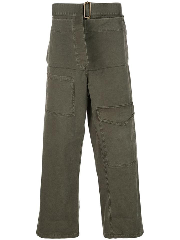 Jw Anderson Men's Khaki Fold Front Utility Trousers - Green