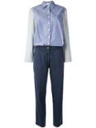 Semicouture - Button Up Contrast Jumpsuit - Women - Cotton/lyocell - 44, Blue, Cotton/lyocell