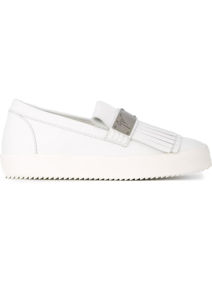 Giuseppe Zanotti Design Fringed Slip-on Sneakers, Men's, Size: 43, White, Leather/rubber