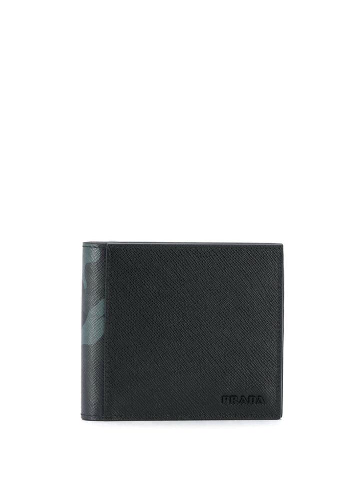 Prada Camouflage Detailed Saffiano Leather Wallet - Black