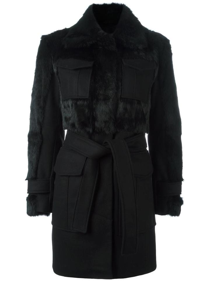 Sonia By Sonia Rykiel Belted Coat, Women's, Size: 40, Black, Viscose/wool/polyamide/rabbit Fur