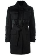 Sonia By Sonia Rykiel Belted Coat, Women's, Size: 40, Black, Viscose/wool/polyamide/rabbit Fur
