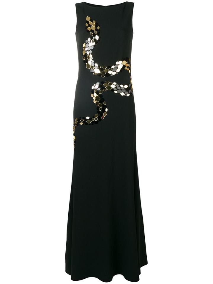 Roberto Cavalli Mirror Snake Embellished Gown - Black