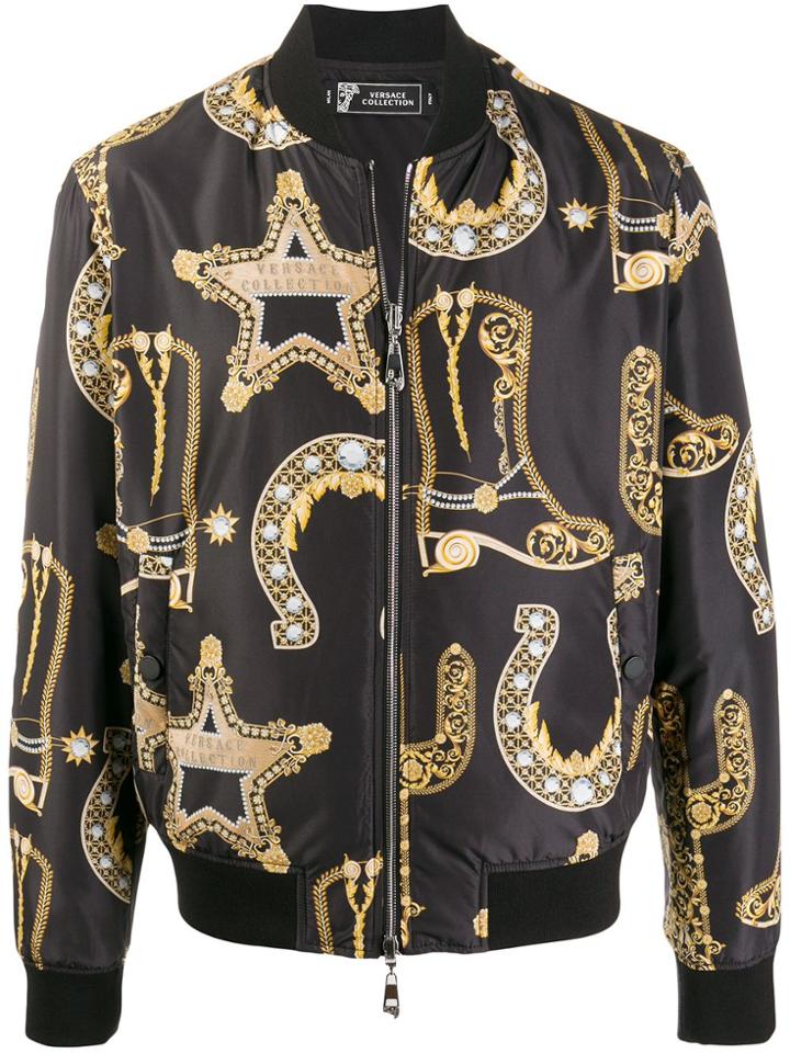 Versace Collection Baroque-print Bomber Jacket - Black