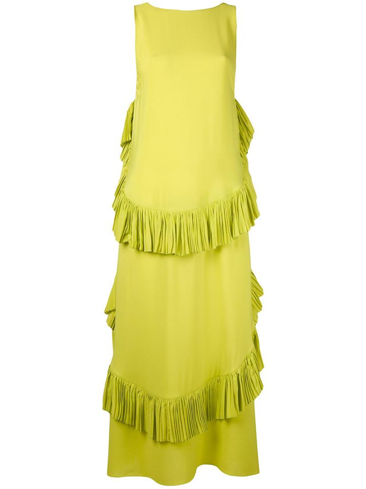 No21 - Frill-trim Shift Dress - Women - Silk/acetate - 38, Green, Silk/acetate