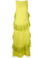 No21 - Frill-trim Shift Dress - Women - Silk/acetate - 38, Green, Silk/acetate