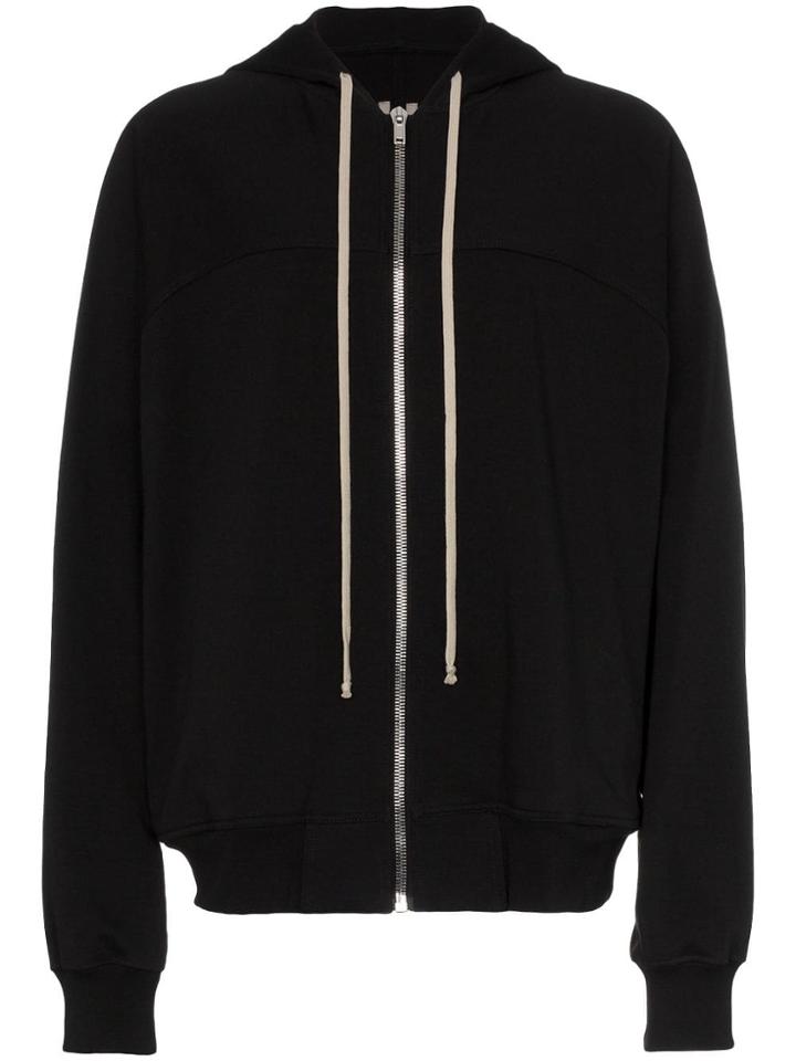 Rick Owens Zipped Grey Drawstrings Hoodie - Black