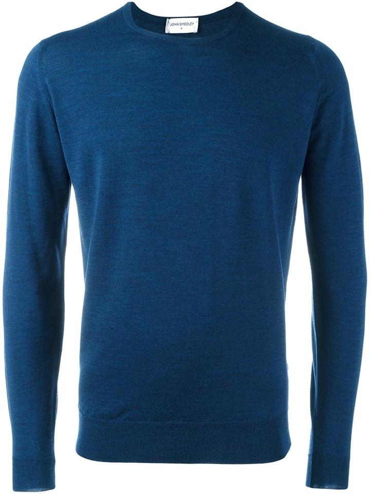 John Smedley Crew Neck Jumper, Men's, Size: Large, Blue, Merino
