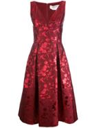 Carolina Herrera Leaf Jacquard Deep V-neck Dress - Red
