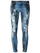 Philipp Plein Lace Print Skinny Jeans, Women's, Size: 29, Blue, Cotton/spandex/elastane/polyester