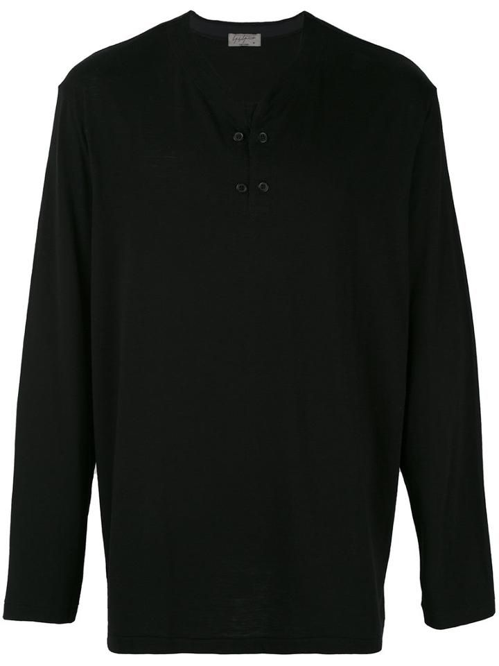 Yohji Yamamoto - Buttoned Neck Longsleeved T-shirt - Men - Cotton - 3, Black, Cotton