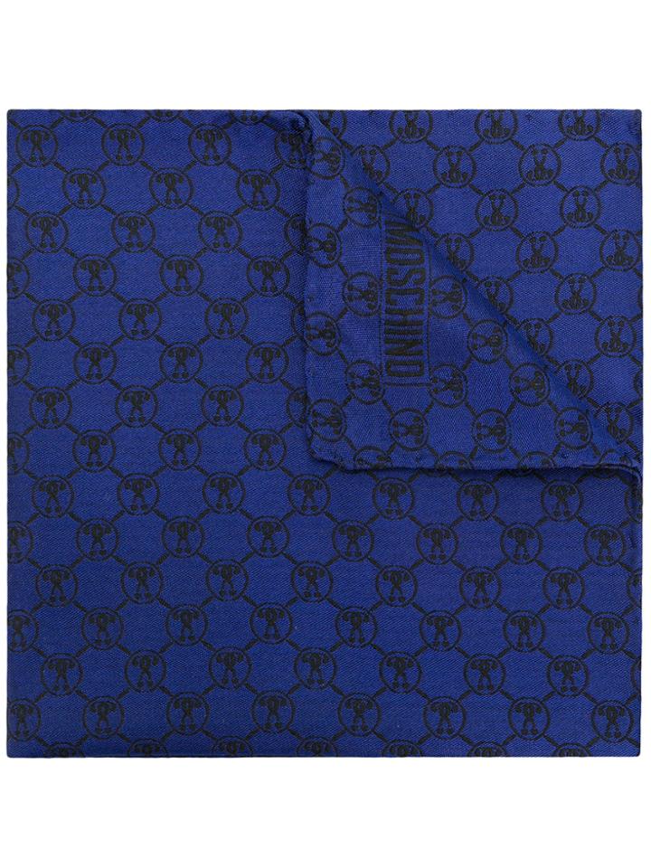 Moschino Logo Printed Pocket Square - Blue