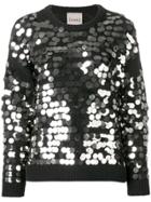 Nude Sequin Embroidered Sweater - Black