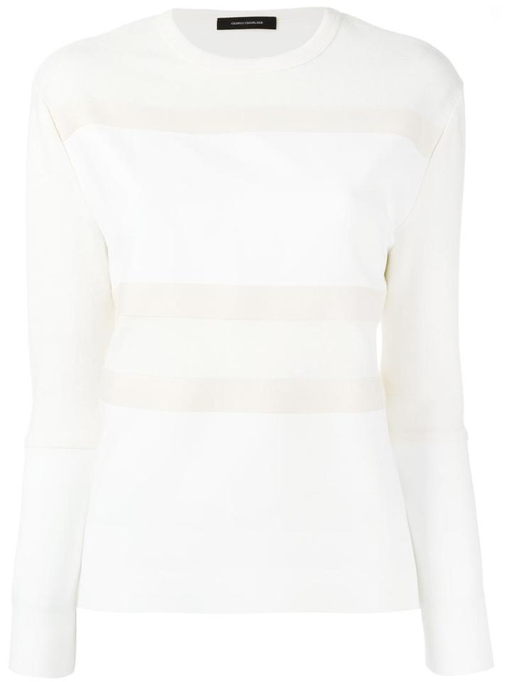 Cédric Charlier Striped Jumper, Women's, Size: 44, White, Polyester/rayon/virgin Wool/other Fibers