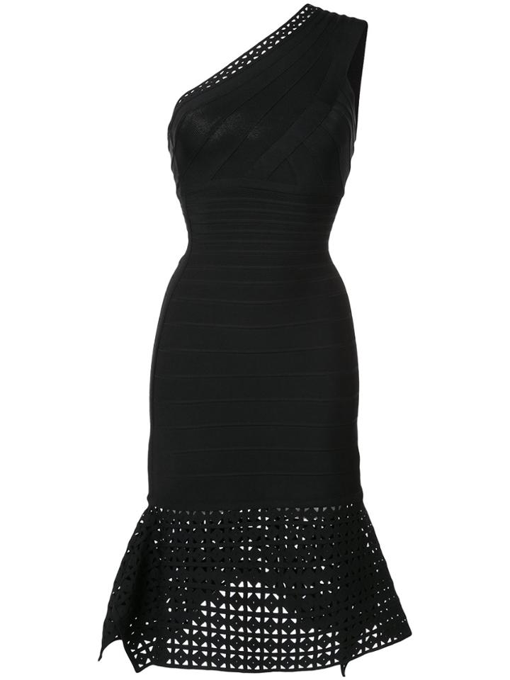 Hervé Léger Peplum One Shoulder Dress - Black