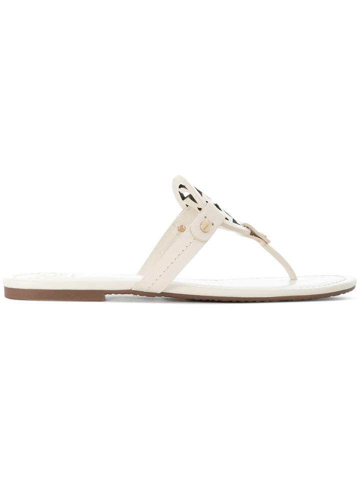 Tory Burch Laser Cut Logo Sandals - White