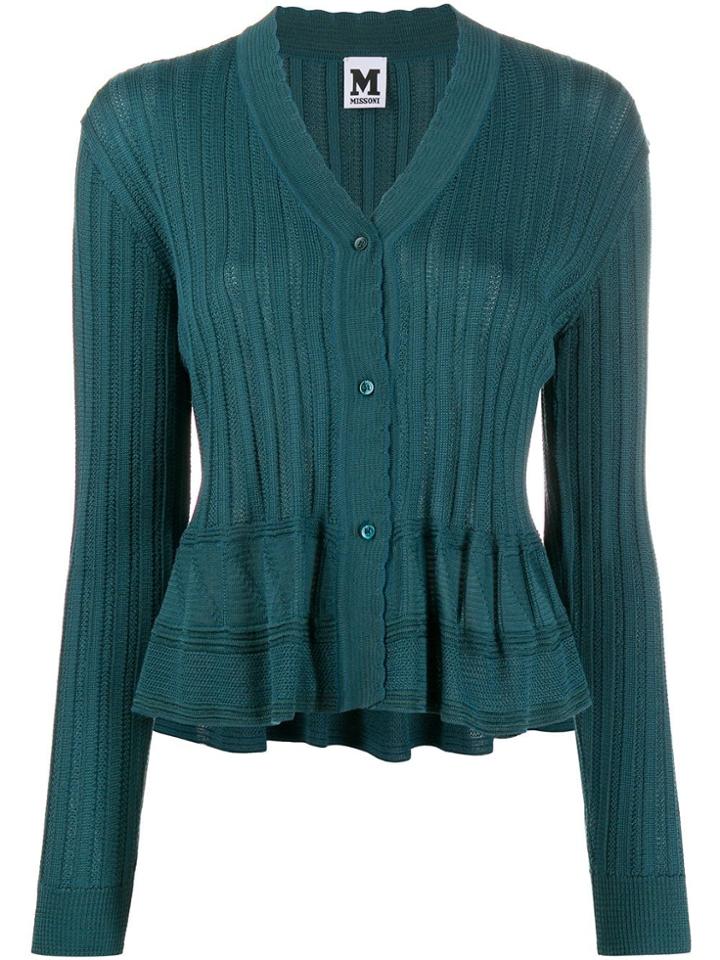 M Missoni Peplum Hem Knit Cardigan - Blue