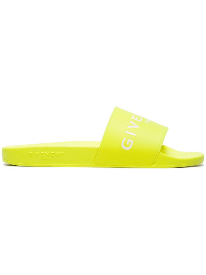 Givenchy Yellow Logo Embossed Slides - Yellow & Orange