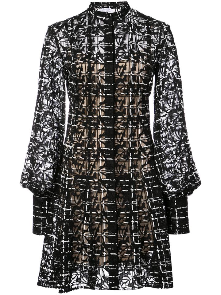 Oscar De La Renta Geometric-lace Flared Shirt Dress - Black