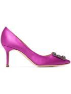 Manolo Blahnik Pink Hangisi 70 Buckle Detail Satin Shoes