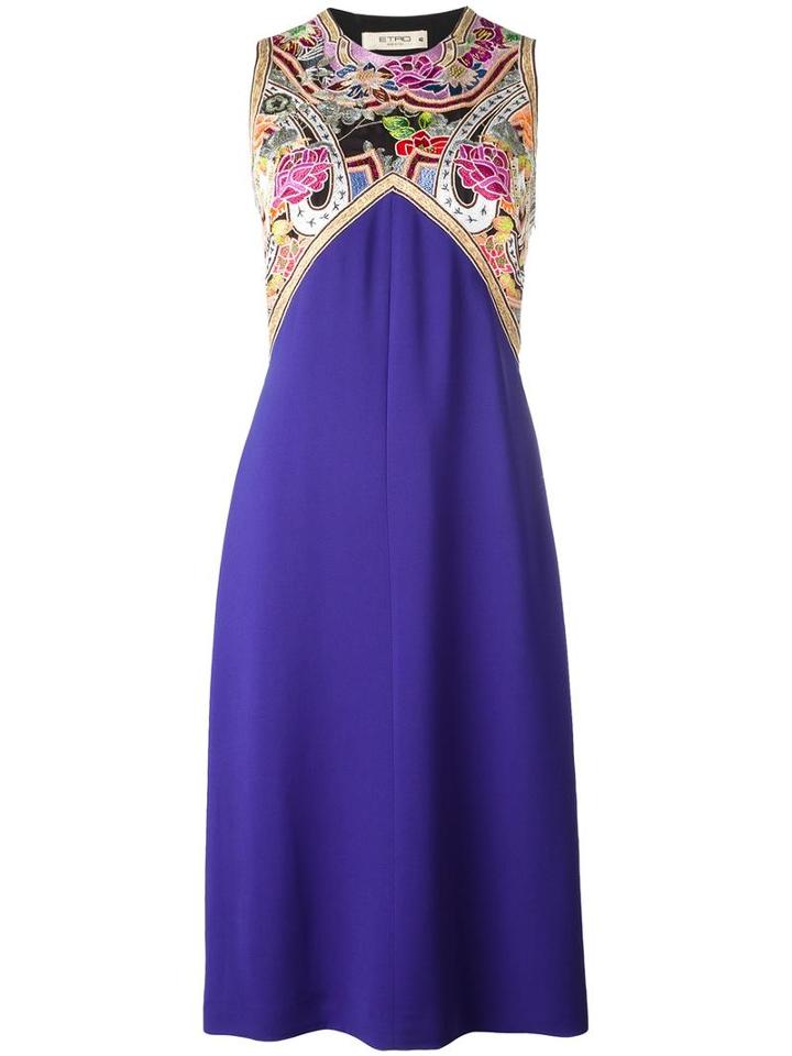 Etro Embroidered Trim Dress, Women's, Size: 46, Pink/purple, Silk/spandex/elastane/viscose