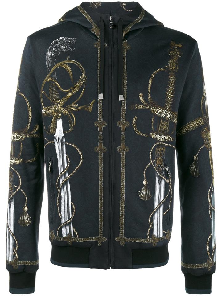 Dolce & Gabbana Sword Print Zip-up Hoodie - Black