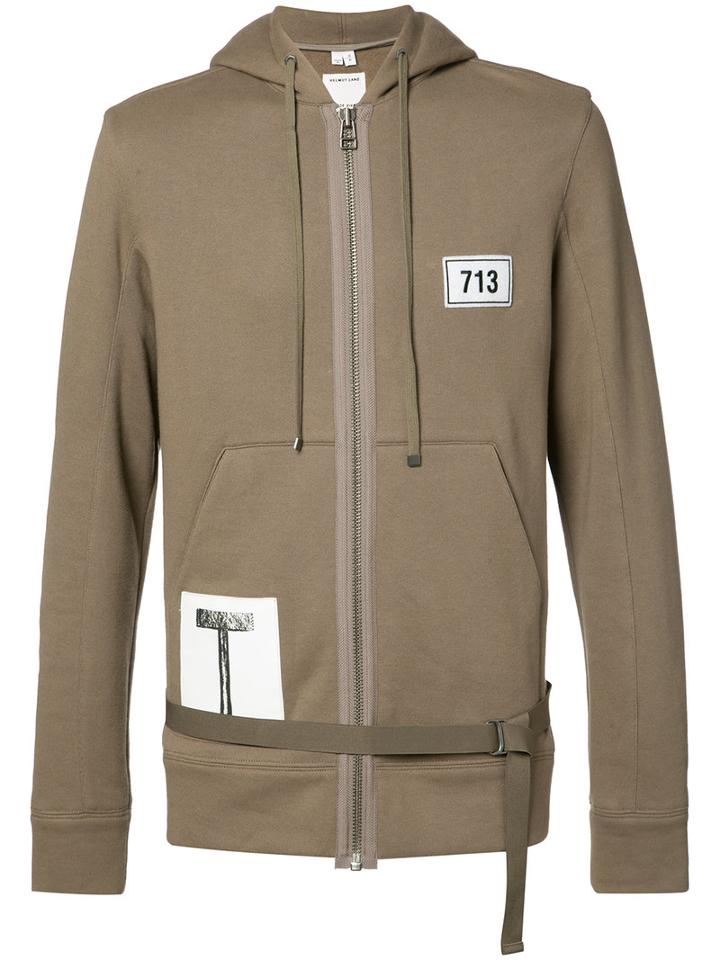 Helmut Lang Kangaroo Pockets Zipped Hoodie, Men's, Size: Large, Brown, Cotton