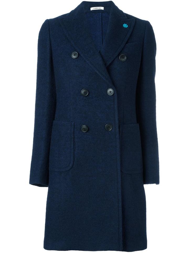 Lardini Peaked Lapel Coat, Women's, Size: 42, Blue, Nylon/wool/alpaca