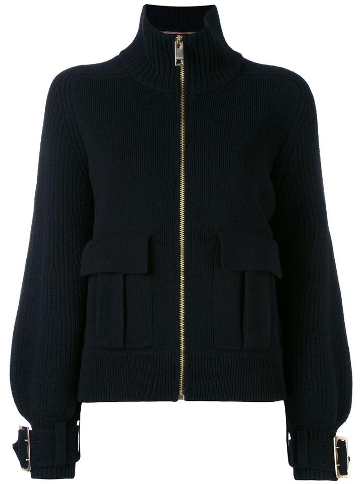 Burberry - Buckle Cuff Ribbed Zip Cardigan - Women - Cashmere/wool - S, Black, Cashmere/wool