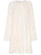 Chloé Lace Stripe Cotton Blend Peasant Dress - White