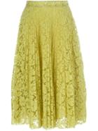 Valentino Pleated Midi Skirt, Women's, Size: 40, Green, Cotton/viscose/polyamide/spandex/elastane
