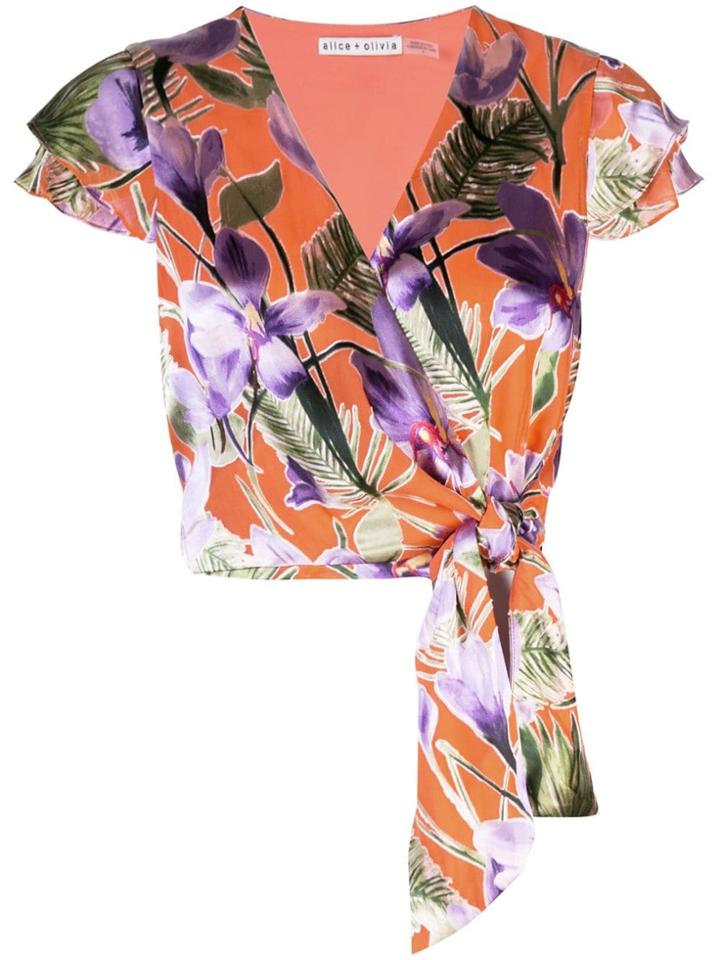 Alice+olivia Floral Wrap Top - Orange