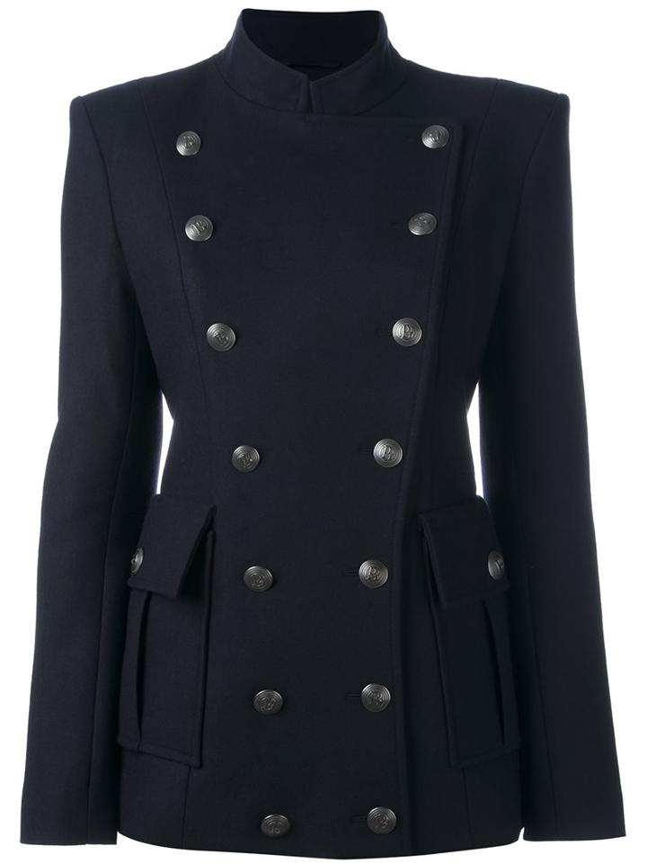 Pierre Balmain Buttoned Fitted Jacket, Women's, Size: 42, Blue, Spandex/elastane/rayon/viscose/virgin Wool