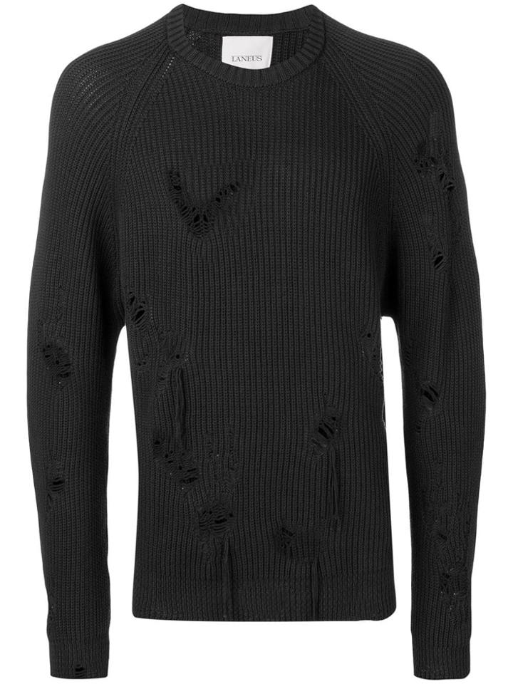 Laneus Ripped Crew Neck Jumper - Black