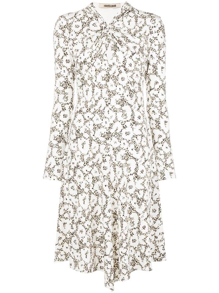 Roberto Cavalli Leopard Print Flared Dress - White