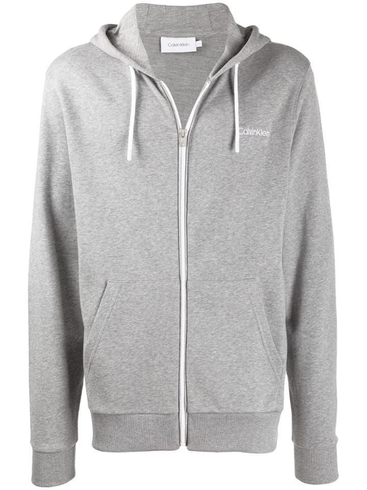Calvin Klein Logo Drawstring Hoodie - Grey