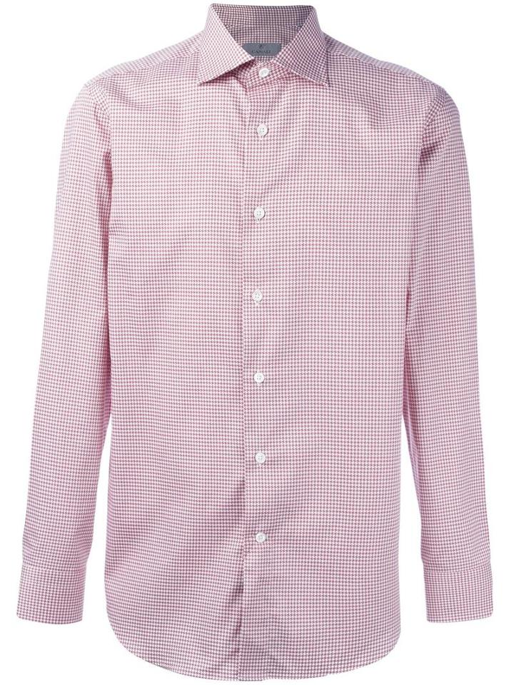 Canali Houndstooth Pattern Shirt, Men's, Size: 40, Red, Cotton