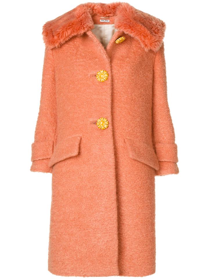 Miu Miu Shearling Coat With Exaggerated Collar - Yellow & Orange